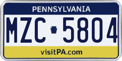 PA license plate MZC5804