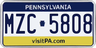 PA license plate MZC5808