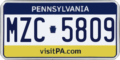 PA license plate MZC5809