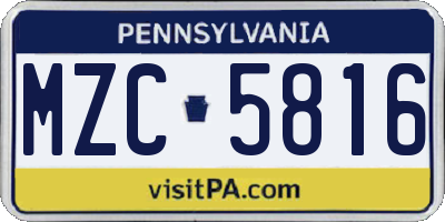 PA license plate MZC5816