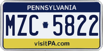 PA license plate MZC5822