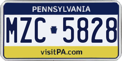 PA license plate MZC5828