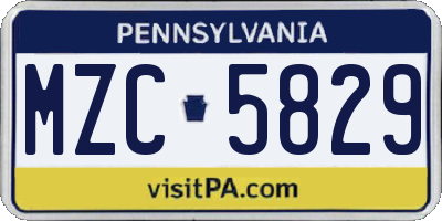 PA license plate MZC5829