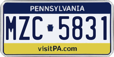 PA license plate MZC5831