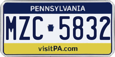 PA license plate MZC5832