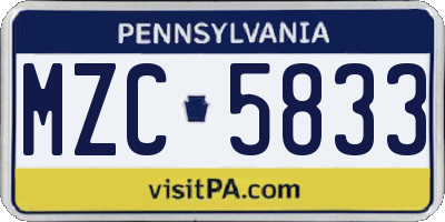 PA license plate MZC5833
