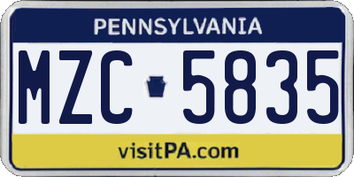 PA license plate MZC5835