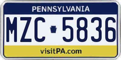 PA license plate MZC5836