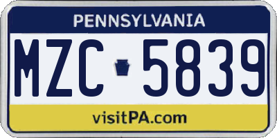 PA license plate MZC5839