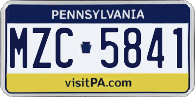 PA license plate MZC5841