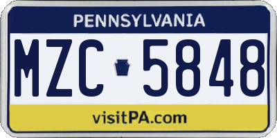 PA license plate MZC5848