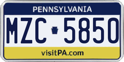 PA license plate MZC5850