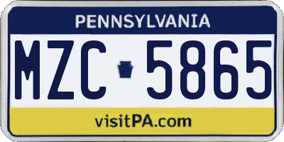PA license plate MZC5865