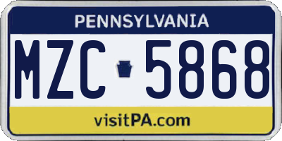 PA license plate MZC5868