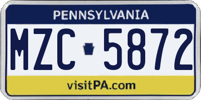 PA license plate MZC5872