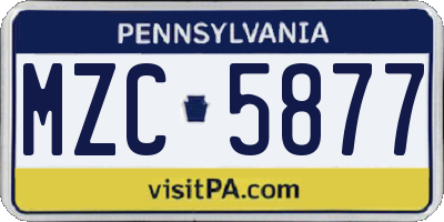 PA license plate MZC5877