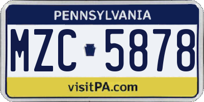 PA license plate MZC5878
