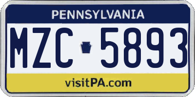 PA license plate MZC5893