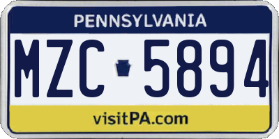 PA license plate MZC5894
