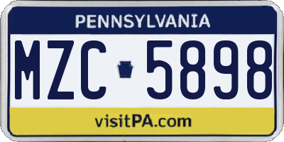 PA license plate MZC5898