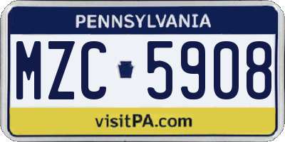 PA license plate MZC5908