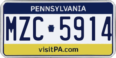 PA license plate MZC5914