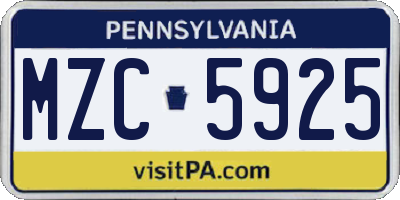 PA license plate MZC5925