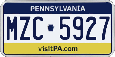 PA license plate MZC5927