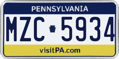 PA license plate MZC5934