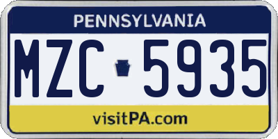 PA license plate MZC5935