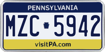 PA license plate MZC5942