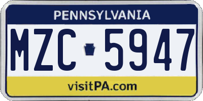 PA license plate MZC5947