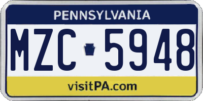 PA license plate MZC5948