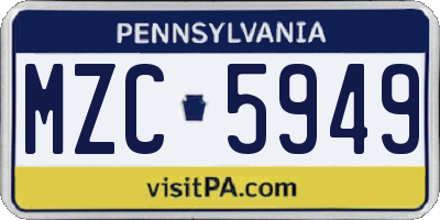 PA license plate MZC5949