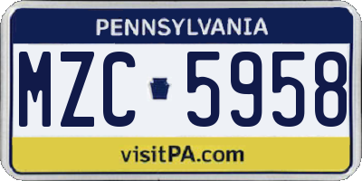 PA license plate MZC5958