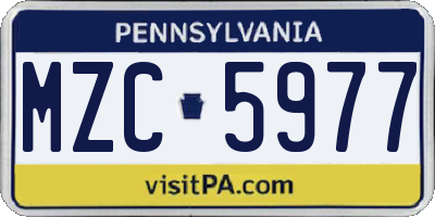 PA license plate MZC5977