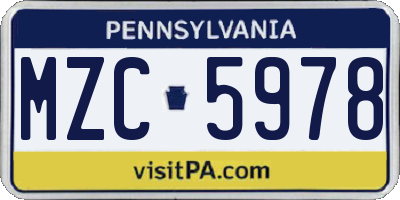 PA license plate MZC5978