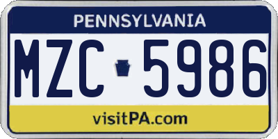 PA license plate MZC5986