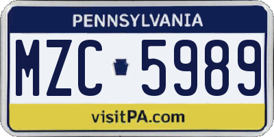 PA license plate MZC5989