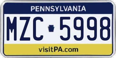 PA license plate MZC5998