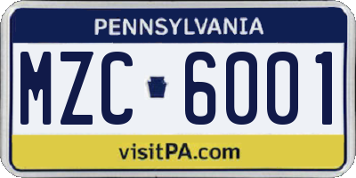 PA license plate MZC6001