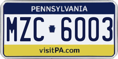 PA license plate MZC6003