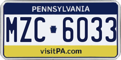 PA license plate MZC6033