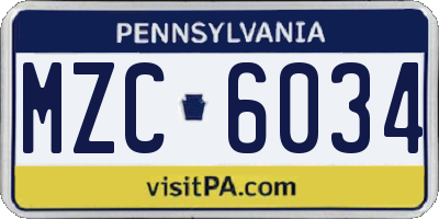 PA license plate MZC6034