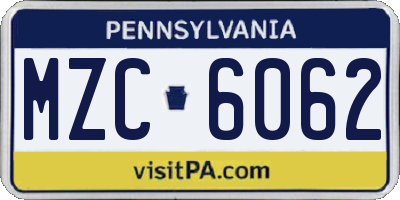 PA license plate MZC6062
