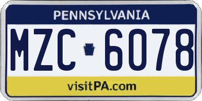 PA license plate MZC6078