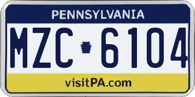 PA license plate MZC6104