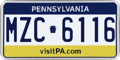 PA license plate MZC6116