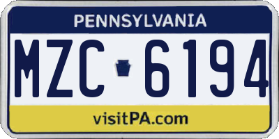 PA license plate MZC6194