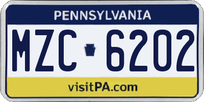 PA license plate MZC6202